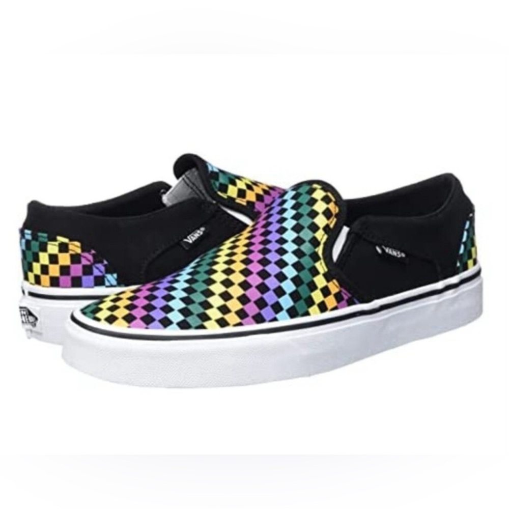 Vans Women's Asher Trainers, Rainbow Mini Check Black White
